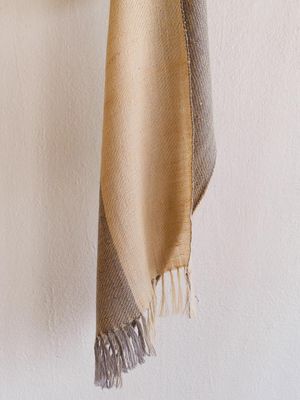 Handwoven Pashmina Scarf-Dyed Beige and Grey with Natural Dyes, Tea and Harada