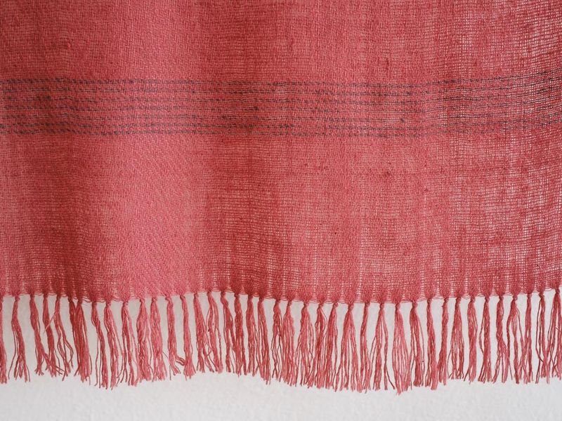 Small Handwoven Pashmina Stole- Handspun Yarn, Pink and Grey, Natural Dyes Madder and Harada