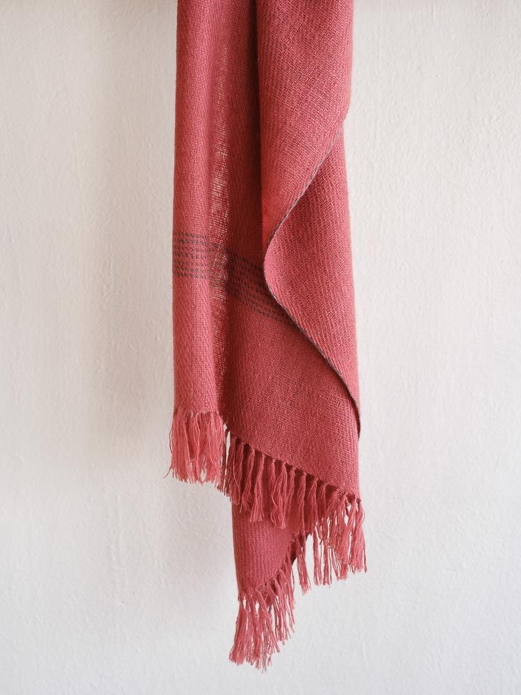 Small Handwoven Pashmina Stole- Handspun Yarn, Pink and Grey, Natural Dyes Madder and Harada