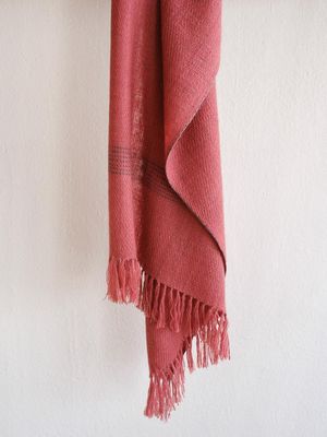 Small Handwoven Pashmina Stole- Handspun Yarn, Pink and Grey, Natural Dyes Madder and Harada