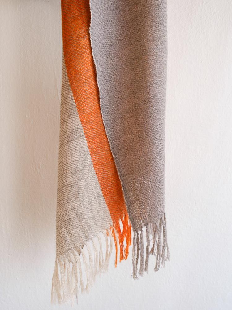 Small  Alpaca Stole- Handwoven- Orange and Grey from Natural Dyes, Tea, Tesu Flowers and Harada