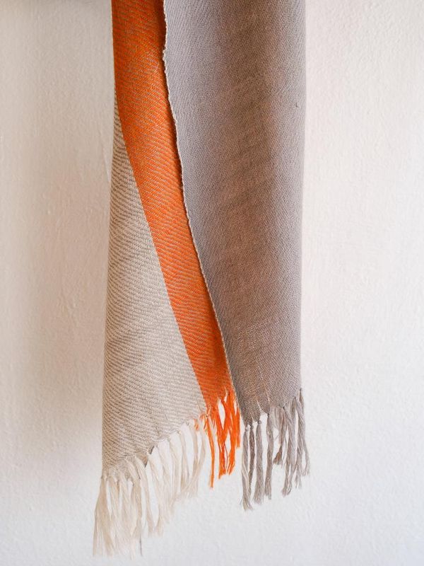 Small  Alpaca Stole- Handwoven- Orange and Grey from Natural Dyes, Tea, Tesu Flowers and Harada