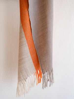 Small  Alpaca Stole- Handwoven- Orange and Grey from Natural Dyes, Tea, Tesu Flowers and Harada