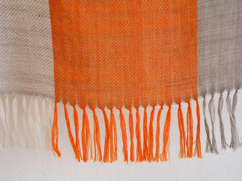 Small  Alpaca Stole- Handwoven- Orange and Grey from Natural Dyes, Tea, Tesu Flowers and Harada