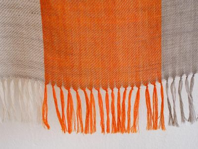Small  Alpaca Stole- Handwoven- Orange and Grey from Natural Dyes, Tea, Tesu Flowers and Harada