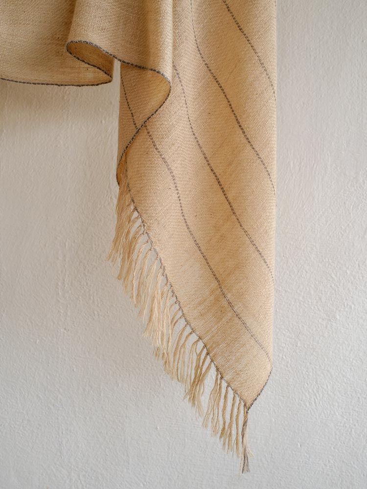 Handwoven Pure Pashmina Shawl- Beige and Grey With Tea and Harada