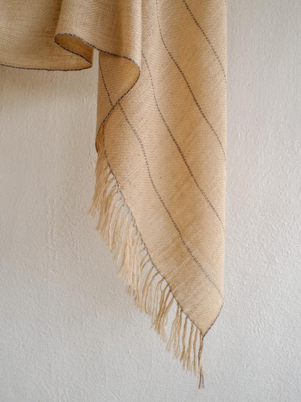 Handwoven Pure Pashmina Shawl- Beige and Grey With Tea and Harada