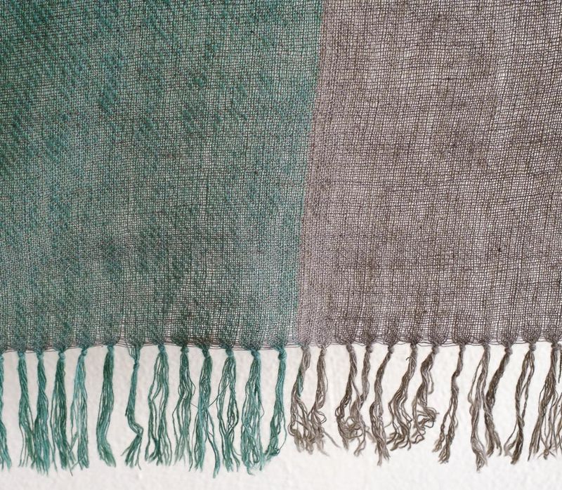 Handwoven Pure Pashmina Shawl- Natural Dyes, Indigo,  Tesu Flowers and Harada
