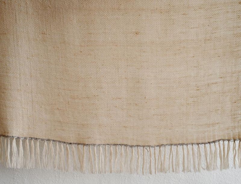 Small Handwoven Pashmina Stole- Handspun Yarn, Beige and Grey, Natural Dyes Tea and Harada