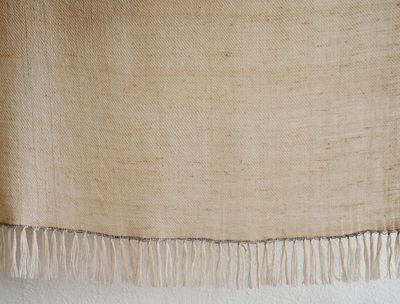 Small Handwoven Pashmina Stole- Handspun Yarn, Beige and Grey, Natural Dyes Tea and Harada