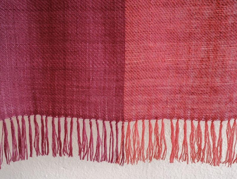 Small Handwoven Pashmina Stole- Handspun Yarn, Pink and Purple Natural Dyes Madder and Shellac