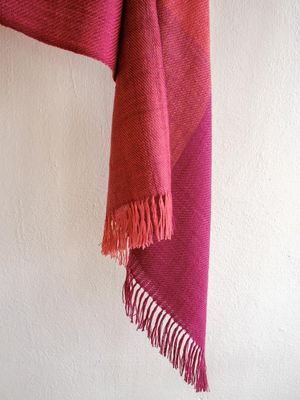 Small Handwoven Pashmina Stole- Handspun Yarn, Pink and Purple Natural Dyes Madder and Shellac