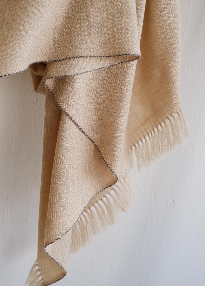 Large Woolen Shawl Handmade With Pure Wool, Dyed with Tea and Harada