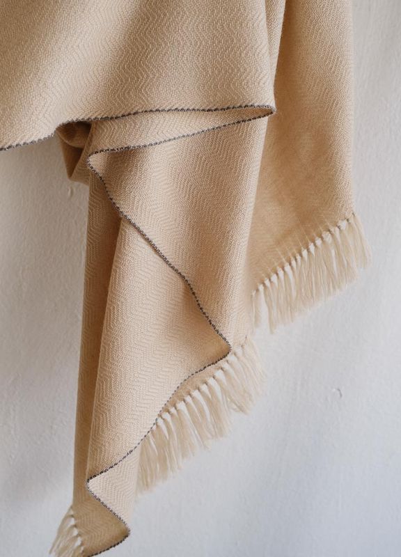 Large Woolen Shawl Handmade With Pure Wool, Dyed with Tea and Harada