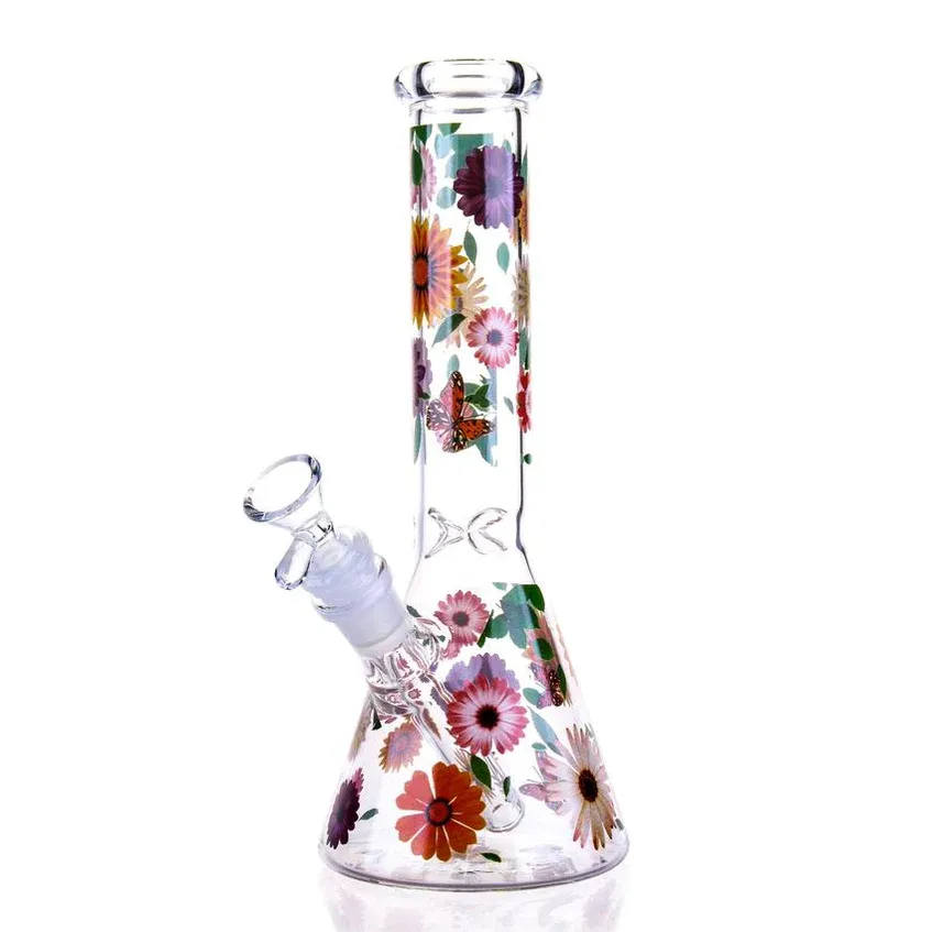 10" Butterfly Floral Glass Bong Beaker