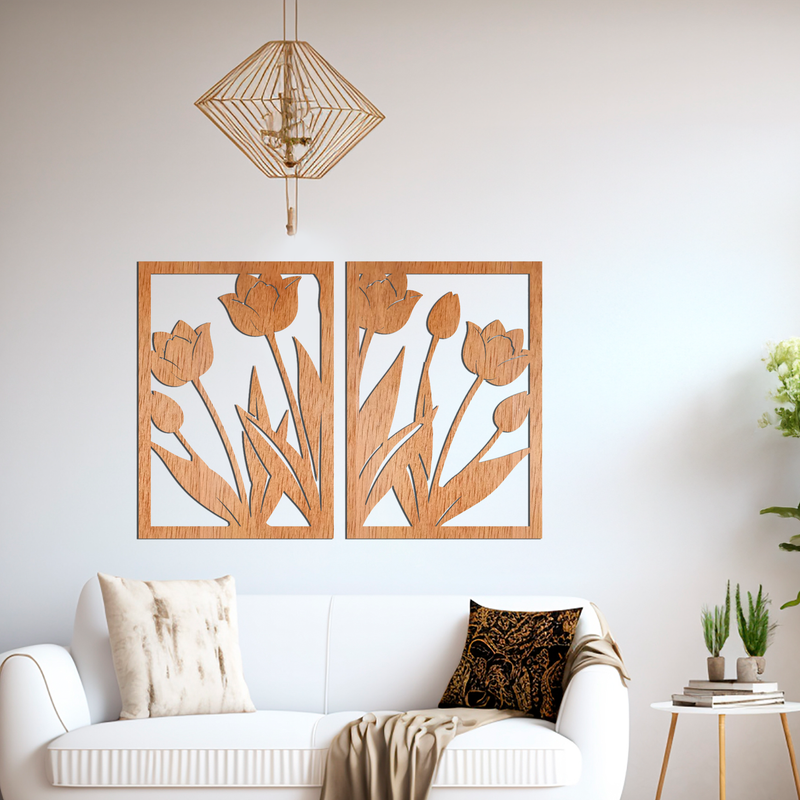 Cuadro Dúo &quot;Tulipanes Naturales&quot; en Plywood