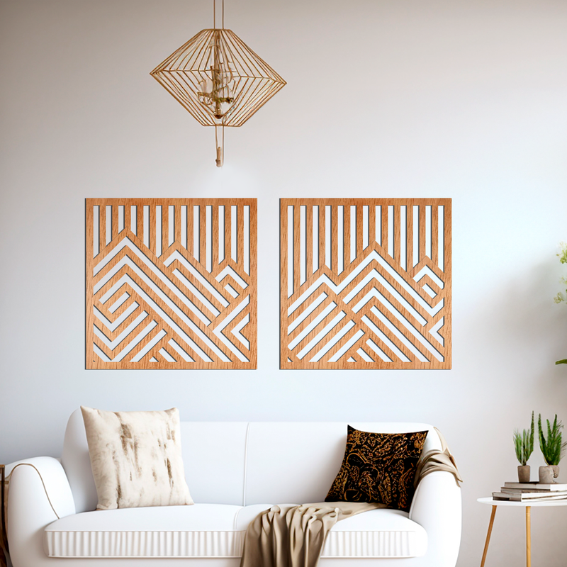 Cuadro Dúo &quot;Montañas Lineales&quot; en Plywood
