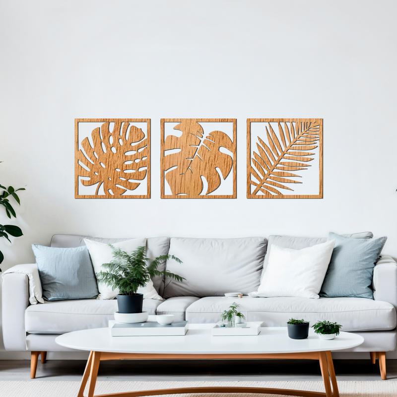 Cuadro Trío &quot;Hojas Frescas&quot; en Plywood