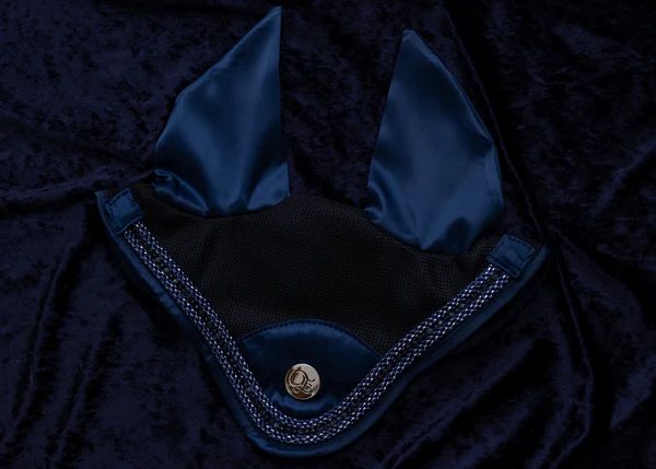 ‘The Prince’ Navy Jewel Satin Ear Bonnet