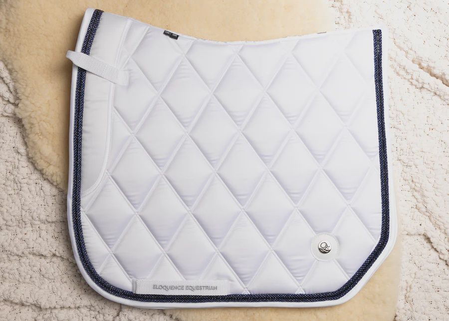 &#39;The Duchess&#39; White Jewel Competition Saddle Pad - Navy Jewel