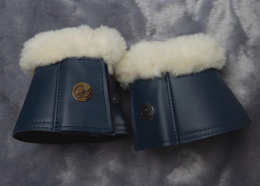Navy Merino Fleece/Leather Bell Boots
