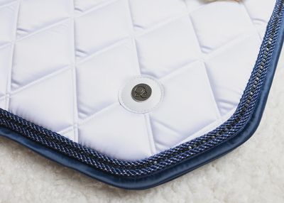 'The Princess' White Merino Top Fleece Navy Edge Saddle Pad