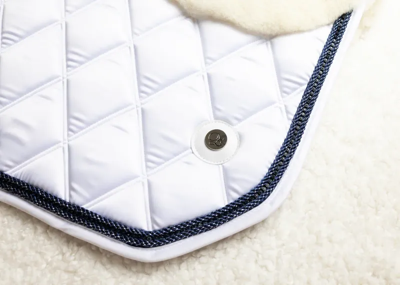 'The Queen' White Merino Full Fleece Navy Jewel Saddle Pad