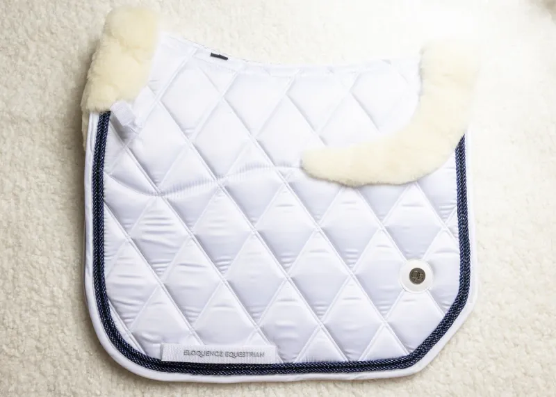 'The Queen' White Merino Full Fleece Navy Jewel Saddle Pad