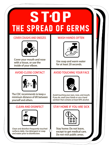 Stop the Spread of Germs Sign - Vertical
12" x 18"