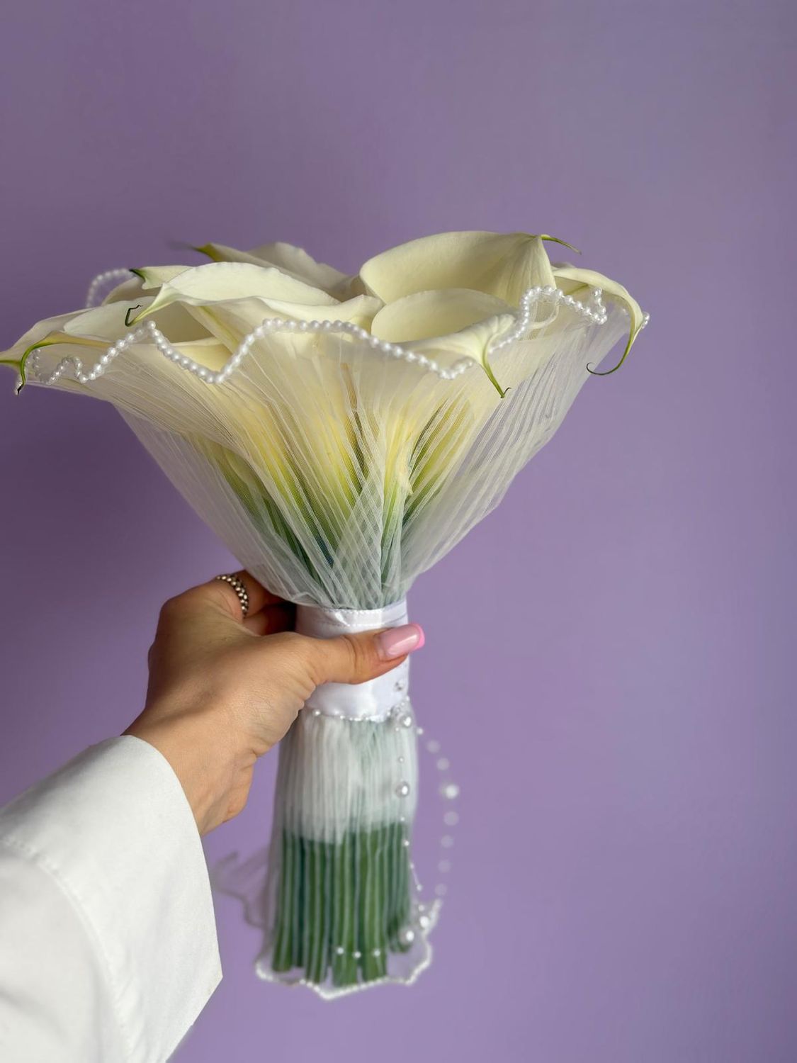 Bouquet de mariée - Callas Écru drapé de tulle perlé