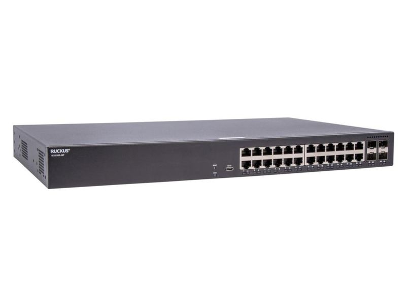 Ruckus  ICX 8100 Switch, 24x 10/100/1000 ports, 4 x 1G SFP uplink-ports, advanced layer 2, 370W PoE budget, power cord not included