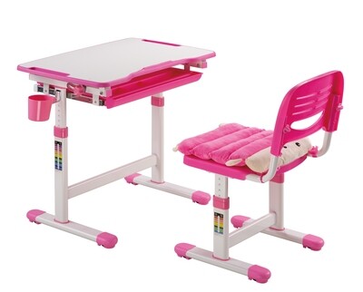KIDOMATE Basic Auto Height Locking Kids Study Table and Chair Set - Pink