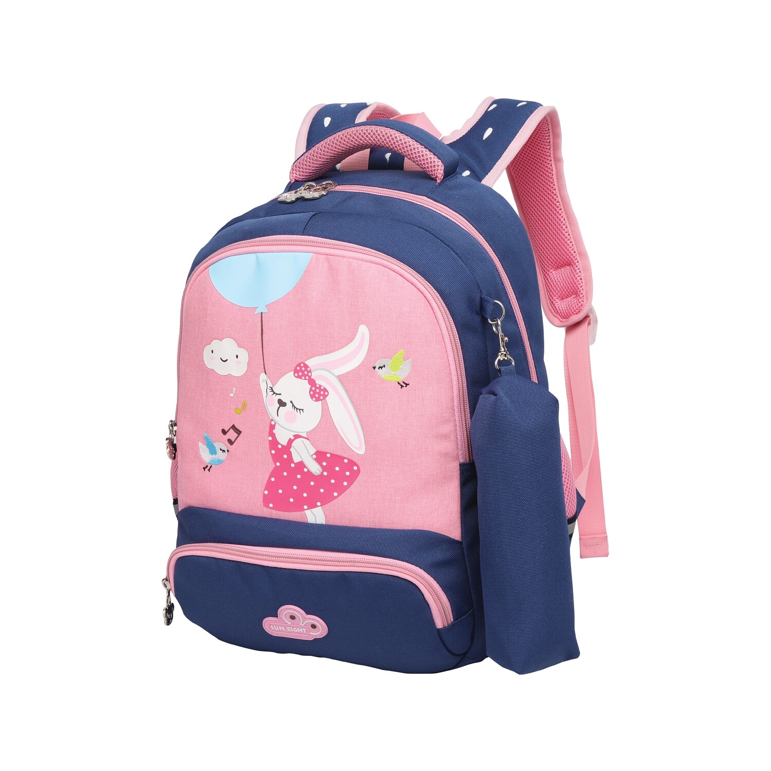 White Rabbit Print Kids Backpack with Pencil Pouch (Nursery Grade)