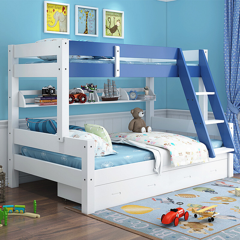 Mandarin Solidwood Bunk Bed for Kids with Drawer Storage - Blue