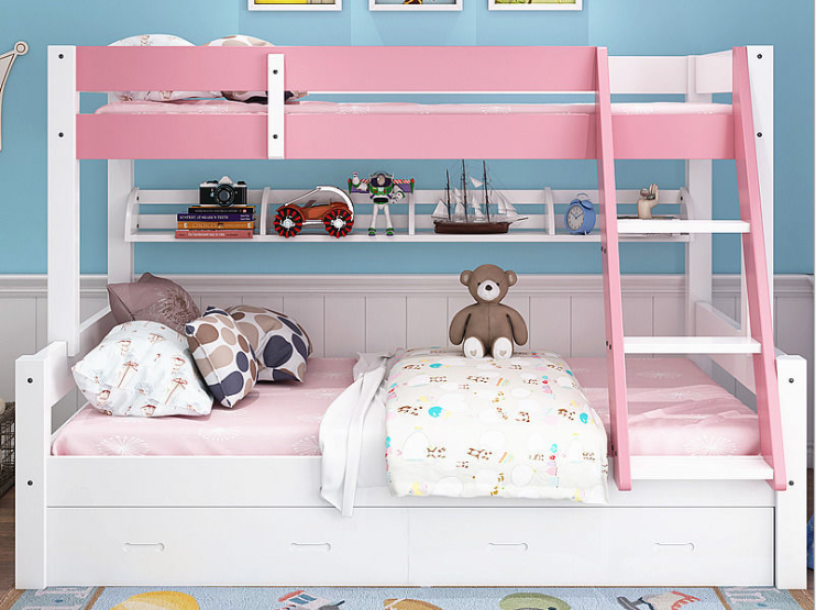 Mandarin Solidwood Bunk Bed for Kids with Storage - Pink