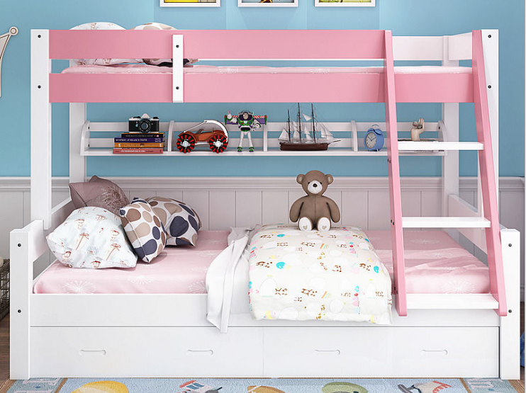 Mandarin Solidwood Twin over Double Bunk Bed for Kids - Pink