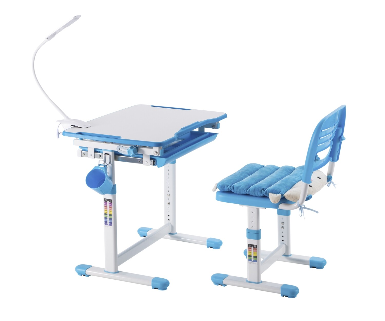 BaseLite Manual Height Locking Study Table and Chair Set - Blue