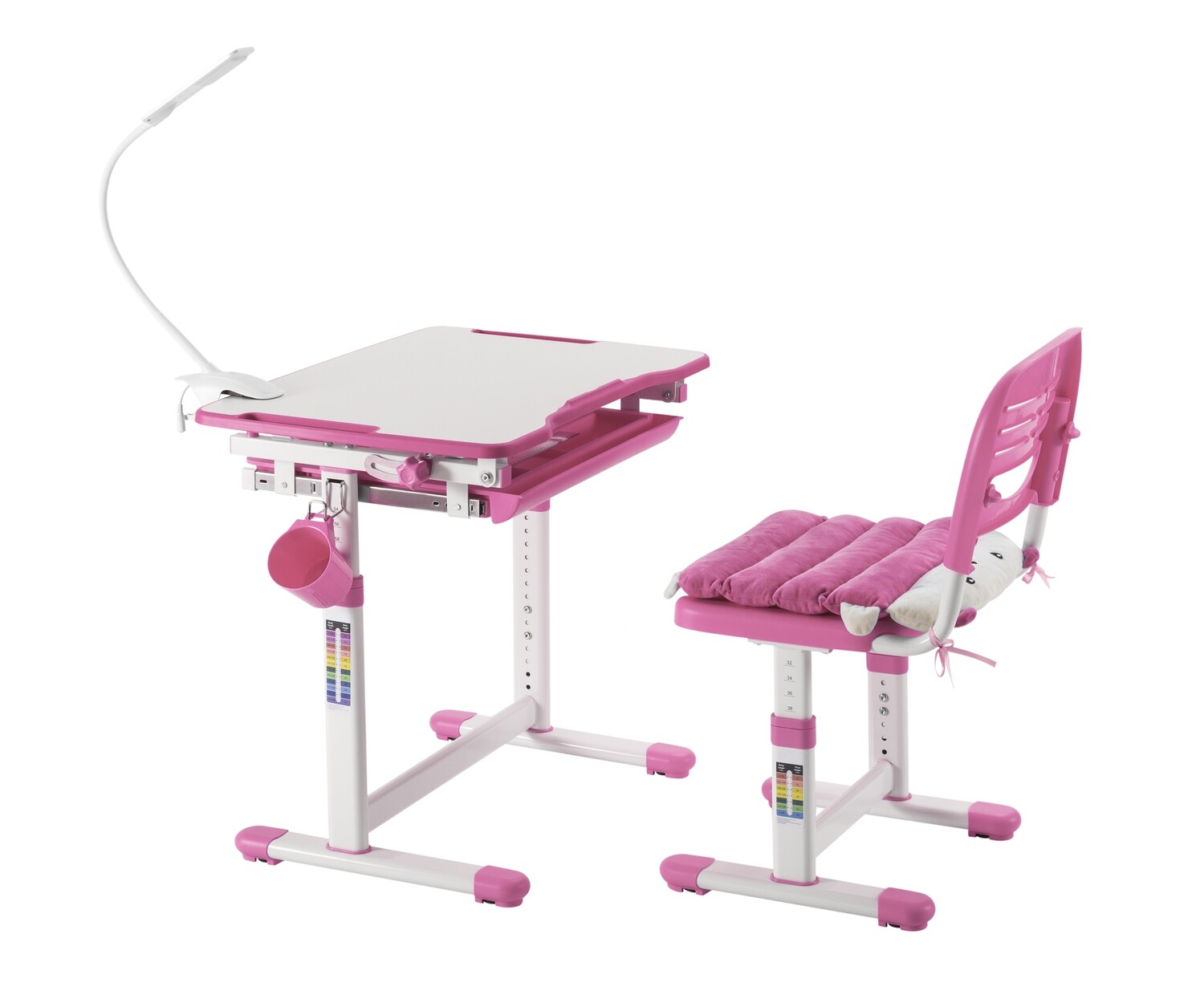BaseLite Manual Height Locking Study Table and Chair Set - Pink
