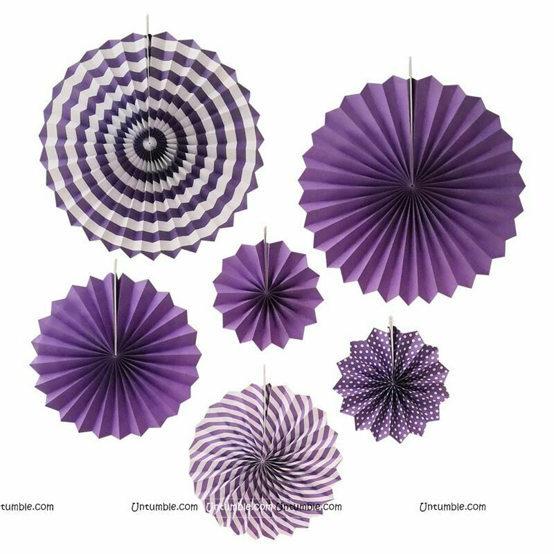 Purple Printed Paper Fan set (Set of 6 )