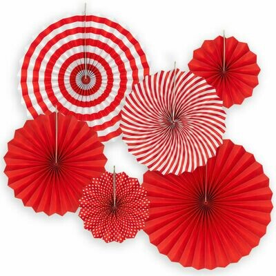 Red Printed Paper Fan set (Set of 6 )