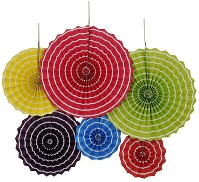 Multi Color Printed Paper Fan set (Set of 6 )