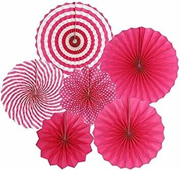 Pink Printed Paper Fan set (Set of 6 )