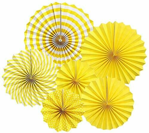 Yellow Printed Paper Fan set (Set of 6 )