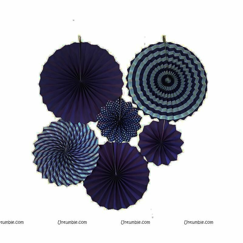 Dark Blue Printed Paper Fan set (Set of 6 )