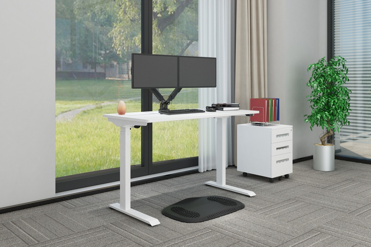 ERGOMATE Motorized Sit & Stand Desk (1200x600mm) with 4 Level Memory Preset (Single Motor) with Anti Collision Mechanism - White