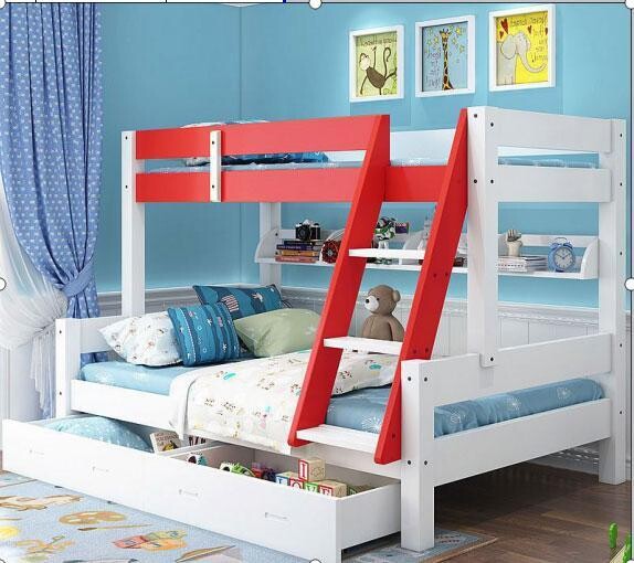 Mandarin Solidwood Twin over Double Bunk Bed for Kids - Red