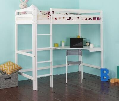 Brighton Loft Bed with Study Table - White