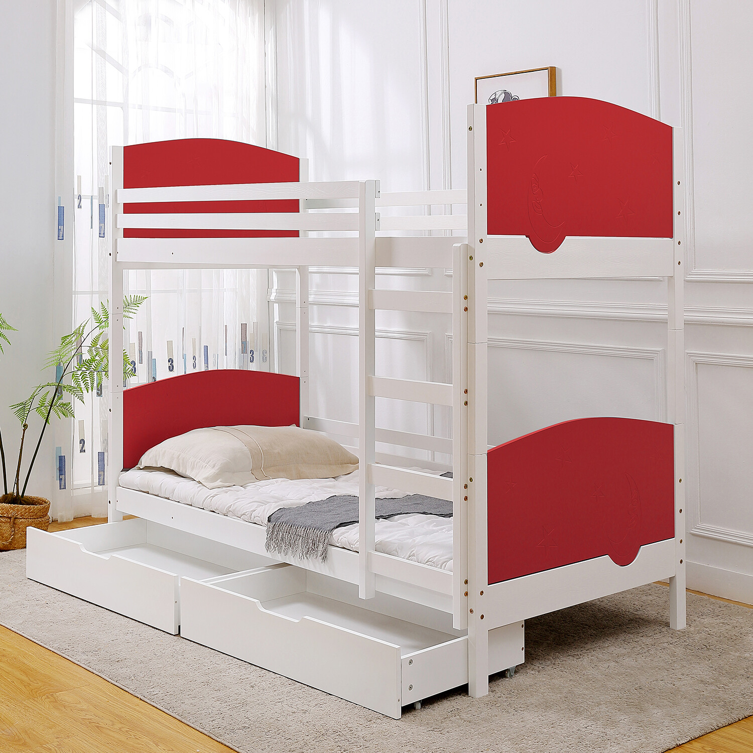 Alaska Twin over Twin Separable Bunk Bed for Kids with Underbed Storage - Red