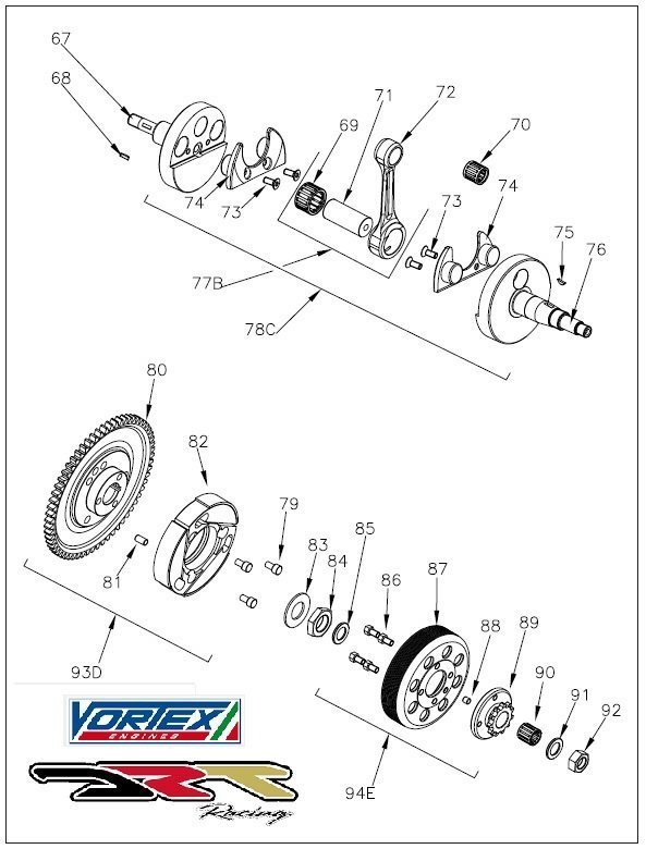 93E) Mini ROK Mr3 Complete Clutch Housing W/Sprocket &amp; Washer