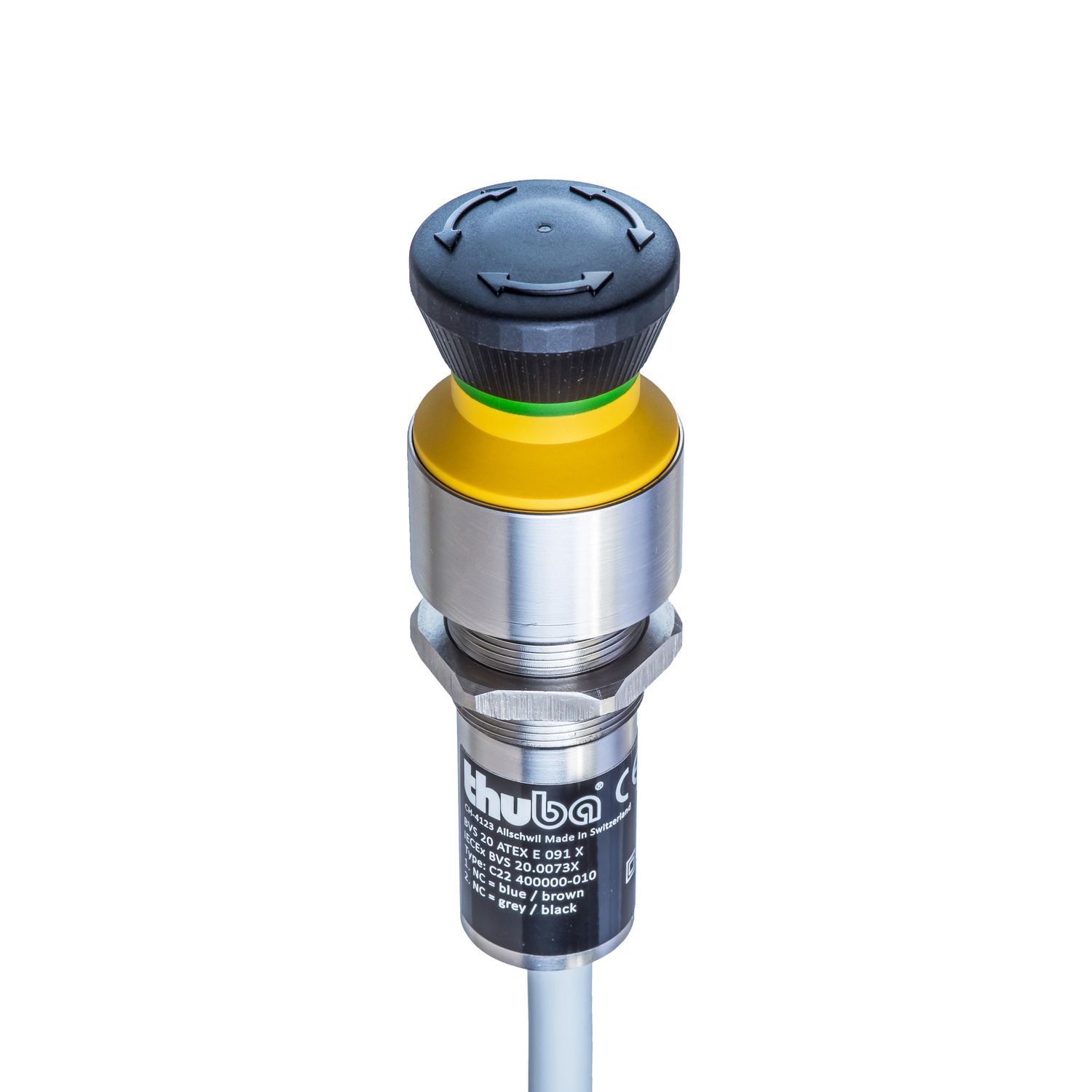 Black emergency stop mushroom pushbutton, cable 5 m